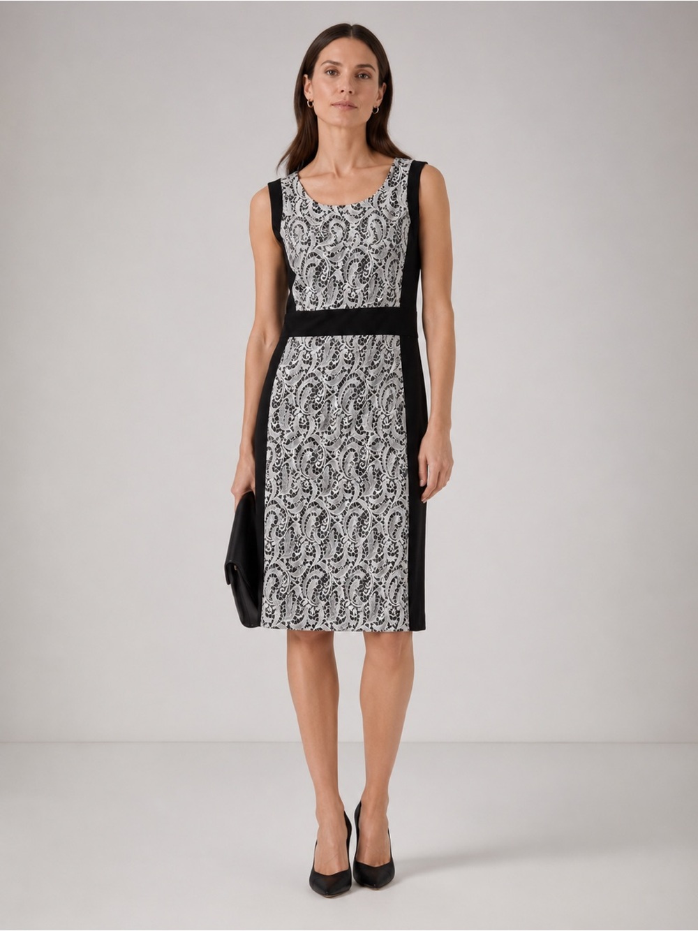 Lafayette 148 New York Lace Sheath Dress Black Ivory Size 4 Business Office